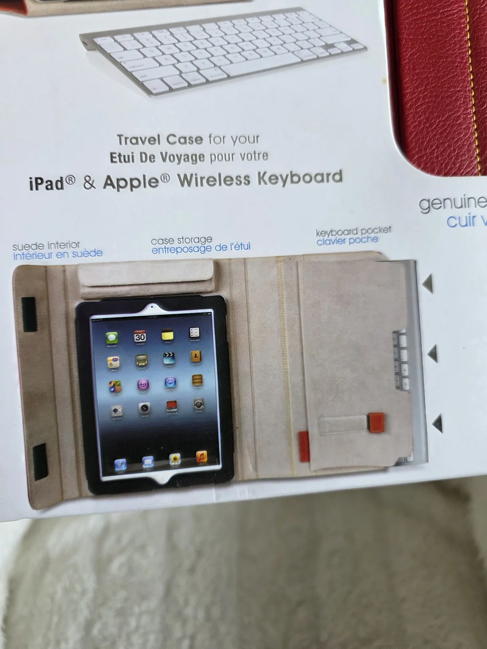 Red Genuine Leather Keyboard Portfolio Case for iPad